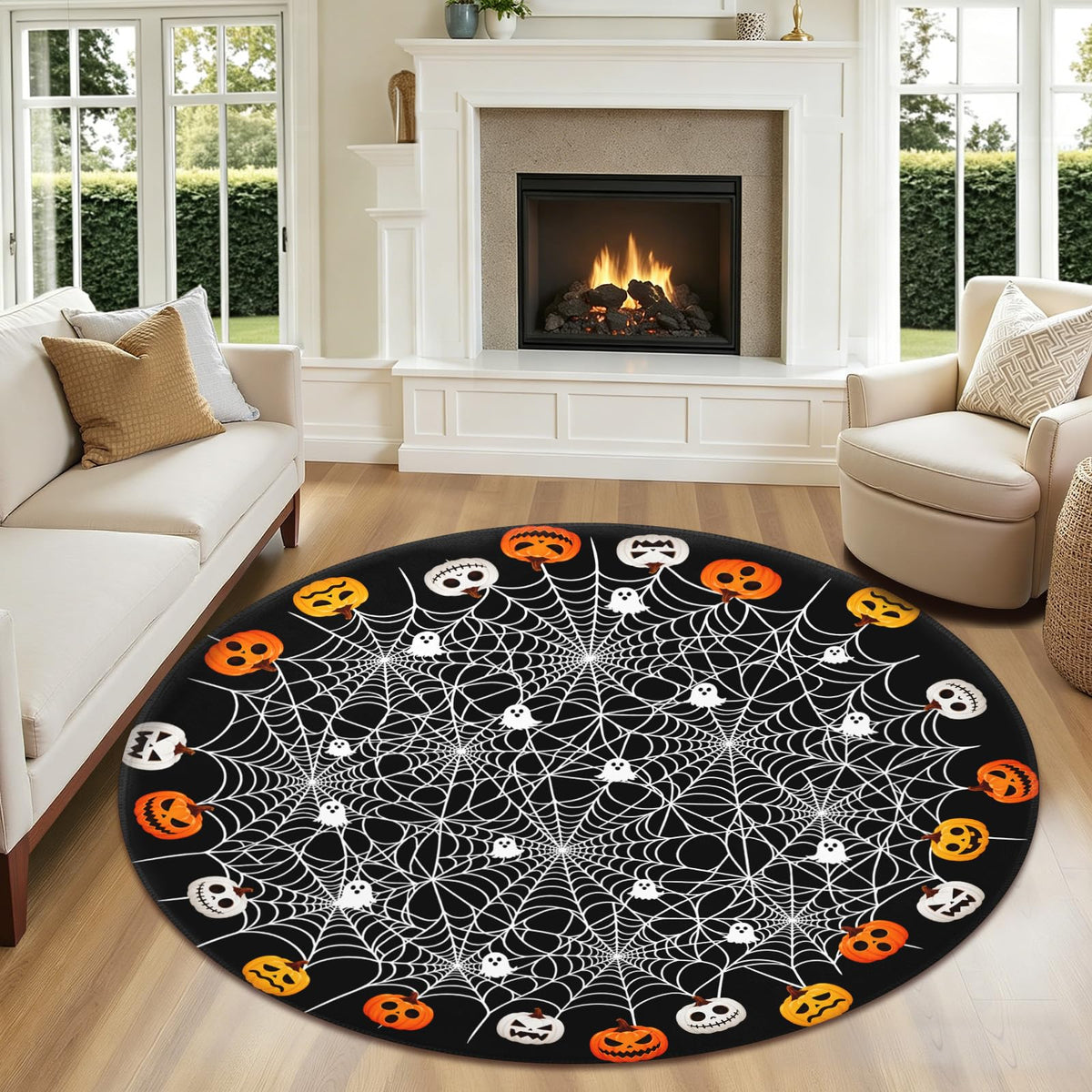 Halloween Round Area Rug 5ft (Spooky-spider Web / 5' (Round))