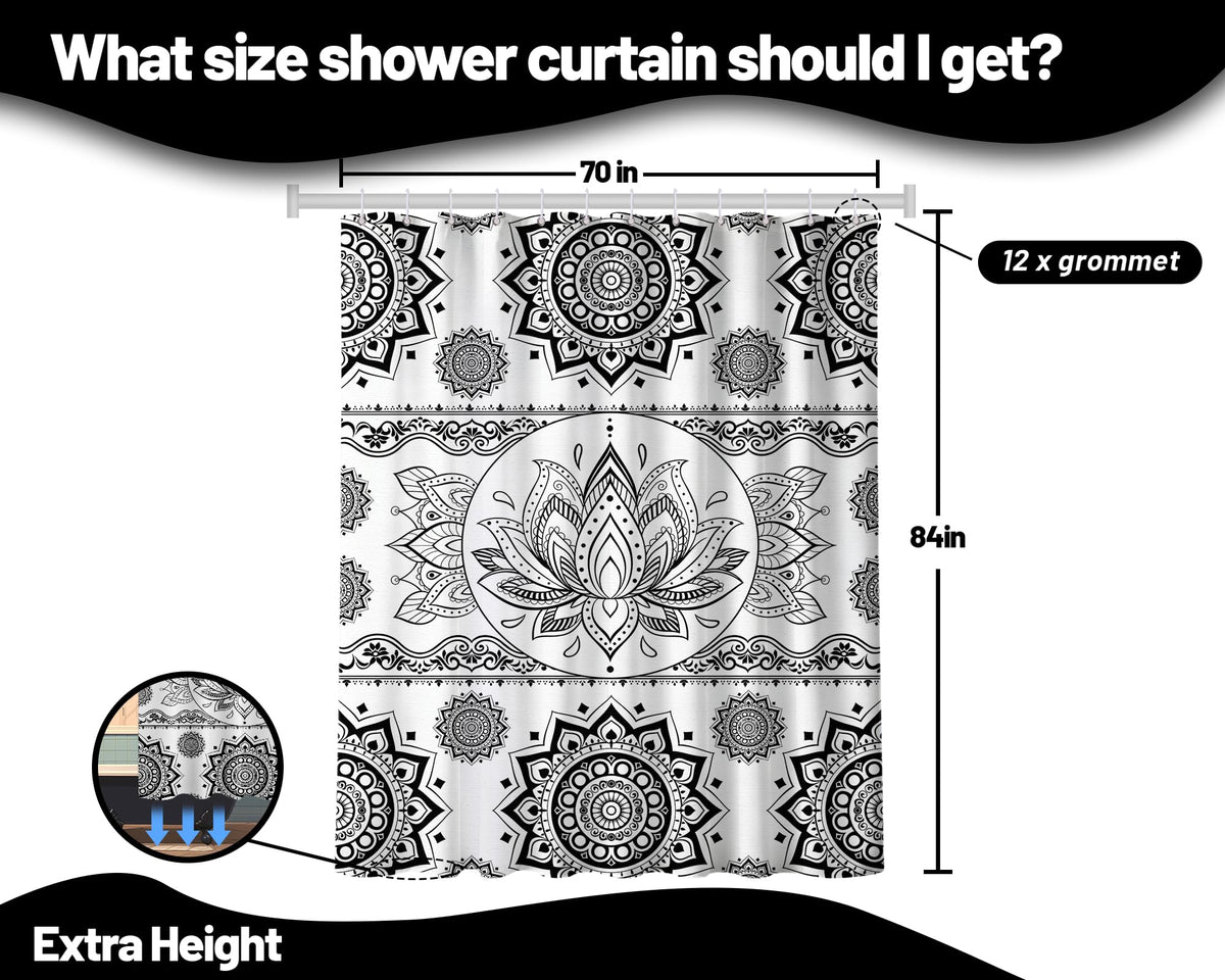 Extra Tall Shower Curtain XL Black and White Mandala (Coloful / 70"W x 84"L (Pack of 1))