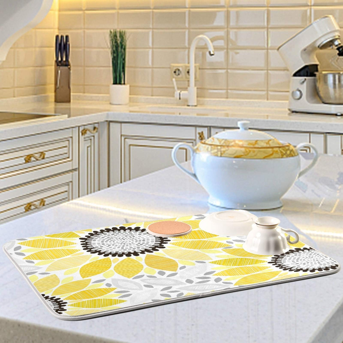 Super Absorbent Dish Drying Mat (Sunflowers / 16" x 18")