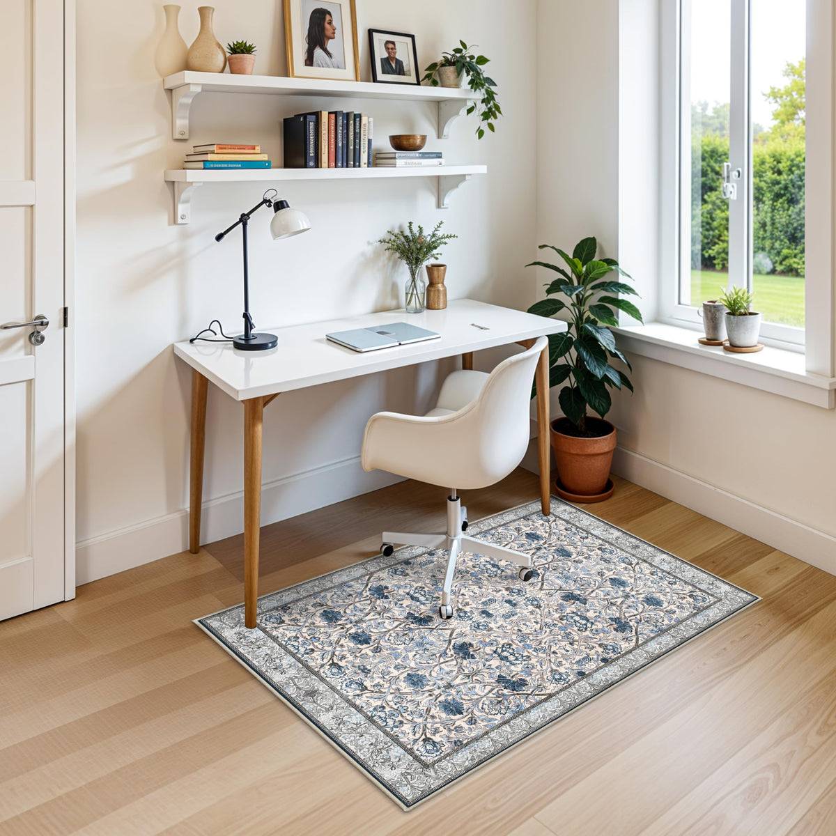 Floral 3x5 Area Rug Entryway (Blue/Cream / 3' x 5' (Rectangular))