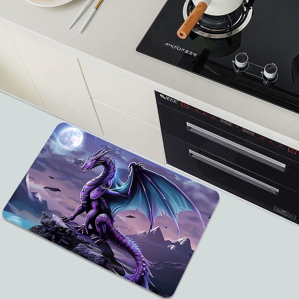 Bath Mat Bathroom Rug (Purple Dragon With Blue Wings- / 16 x 24 inches)