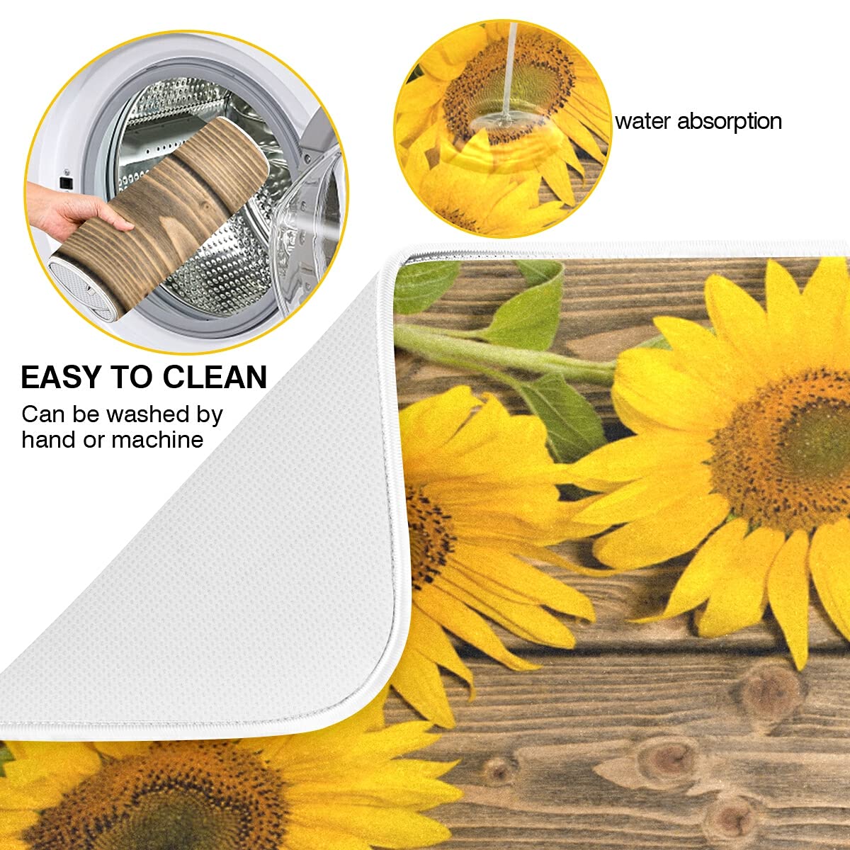 Super Absorbent Dish Drying Mat (Sunflowers On The Wooden / 18" x 24")