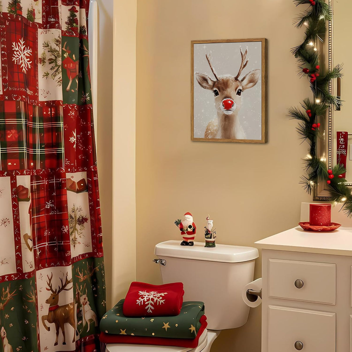 Framed Christmas Wall Art (Deer / 16"L x 12"W)