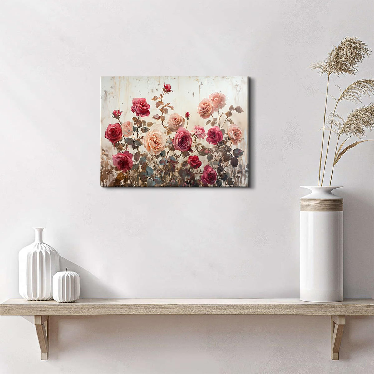 Pink Flower Pictures Wall Decor Vintage Rose Canvas Painting Bathroom Decor Rustic Farmhouse Floral Prints Poster Modern Wildflower Aesthetic Canvas Artwork for Living Room Home Decoration 12x16" (16"L x 12"W / Pink Rose)