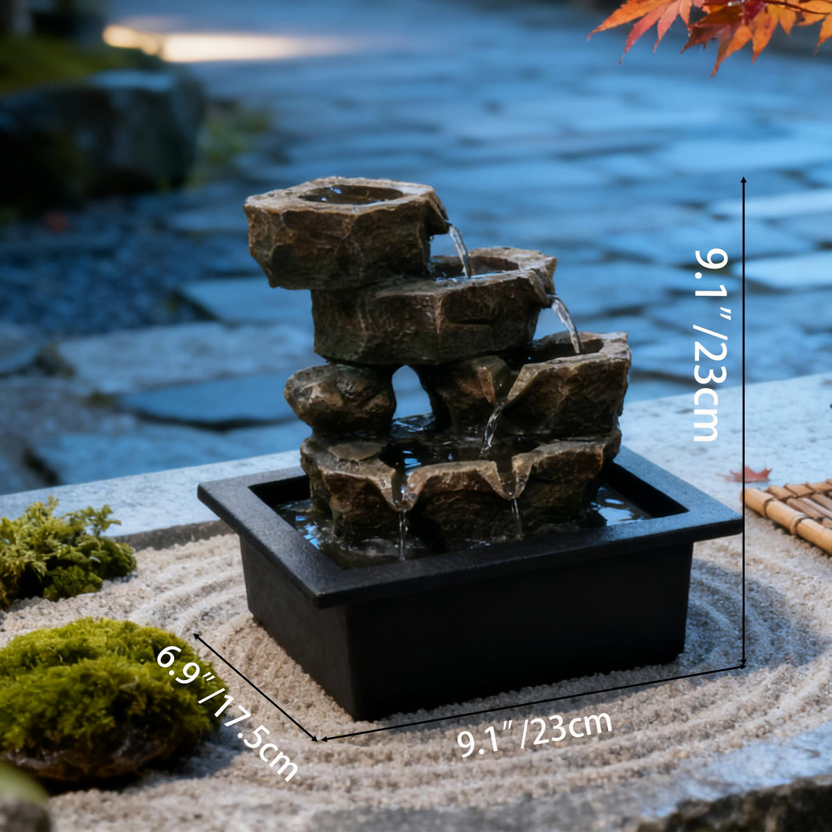 Indoor Tabletop Rock Waterfall Fountain with Warm Light & Stacked Stone for Home Office Desk Decor (Style 6)