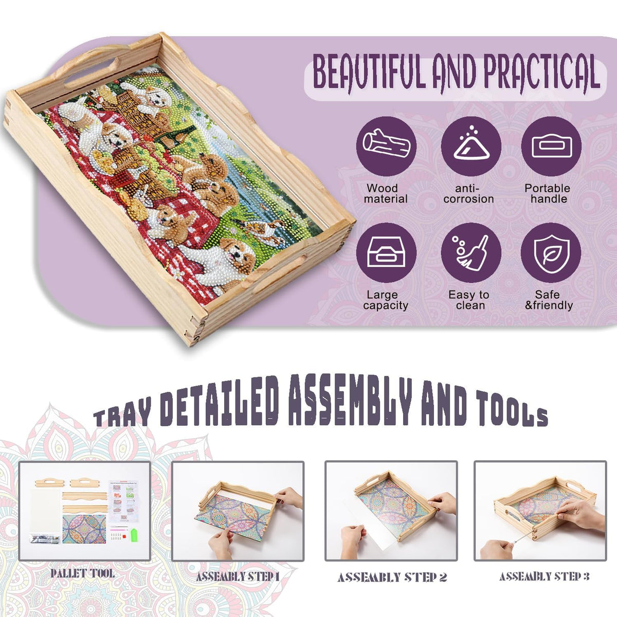 Diamond Art Kits for Adults Wooden Serving Trays with Handles (Dog AAA)