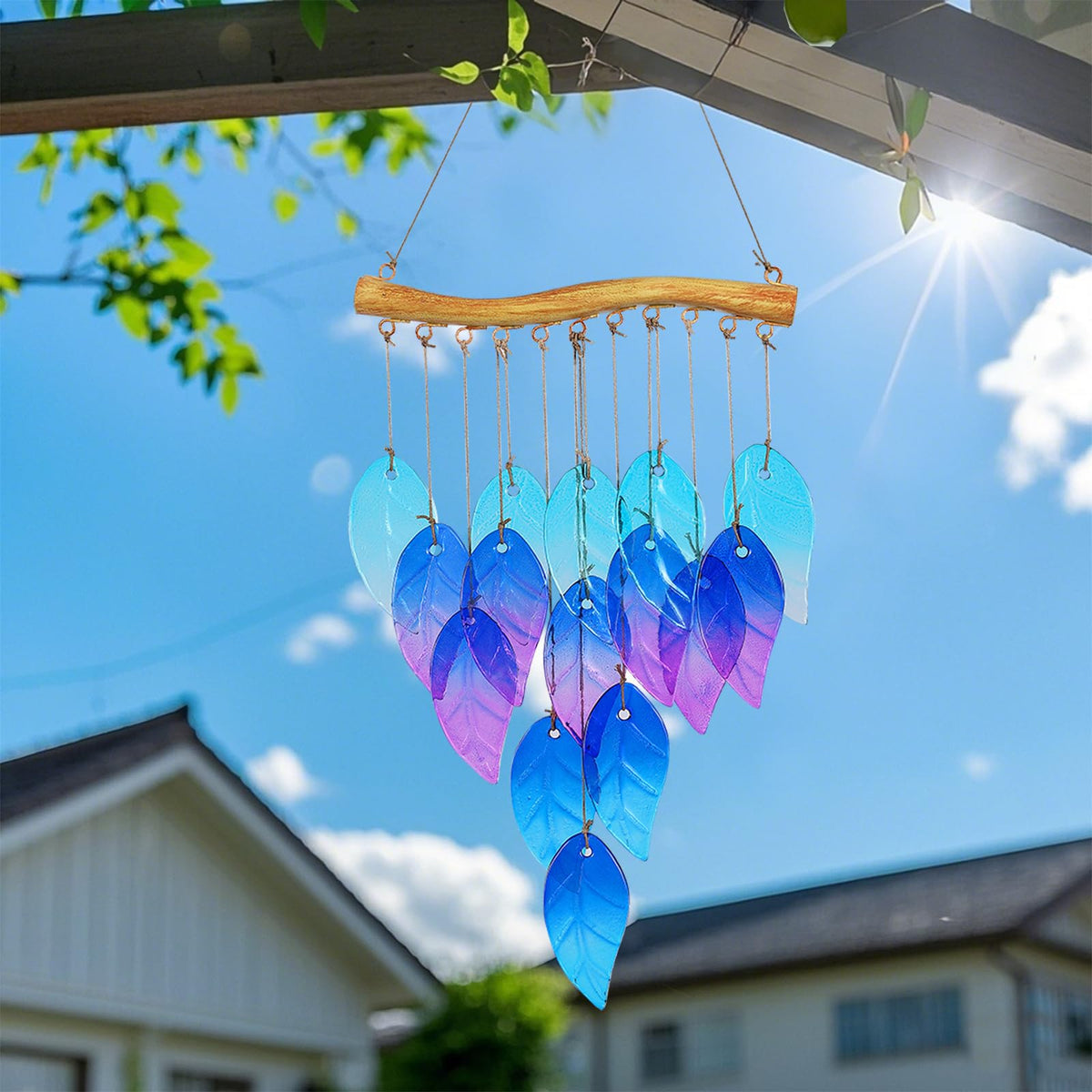 Glass Leaves Wind Chimes for Outdoor Memorial Decor