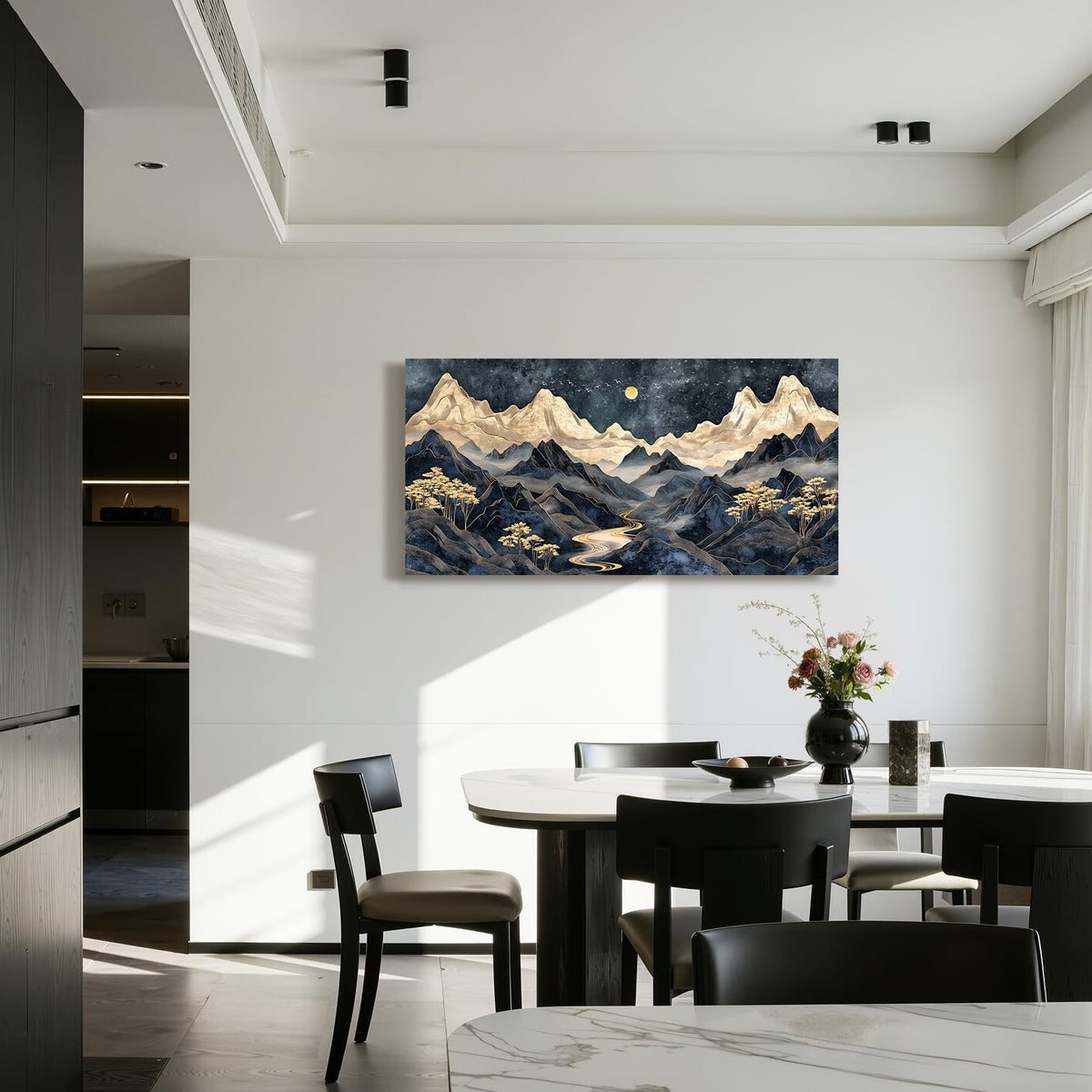 Modern Luxury Mountain Large Wall Art Office Wall Decor Black Gold (Indigo Golden Mountain / 40"L x 20"W)