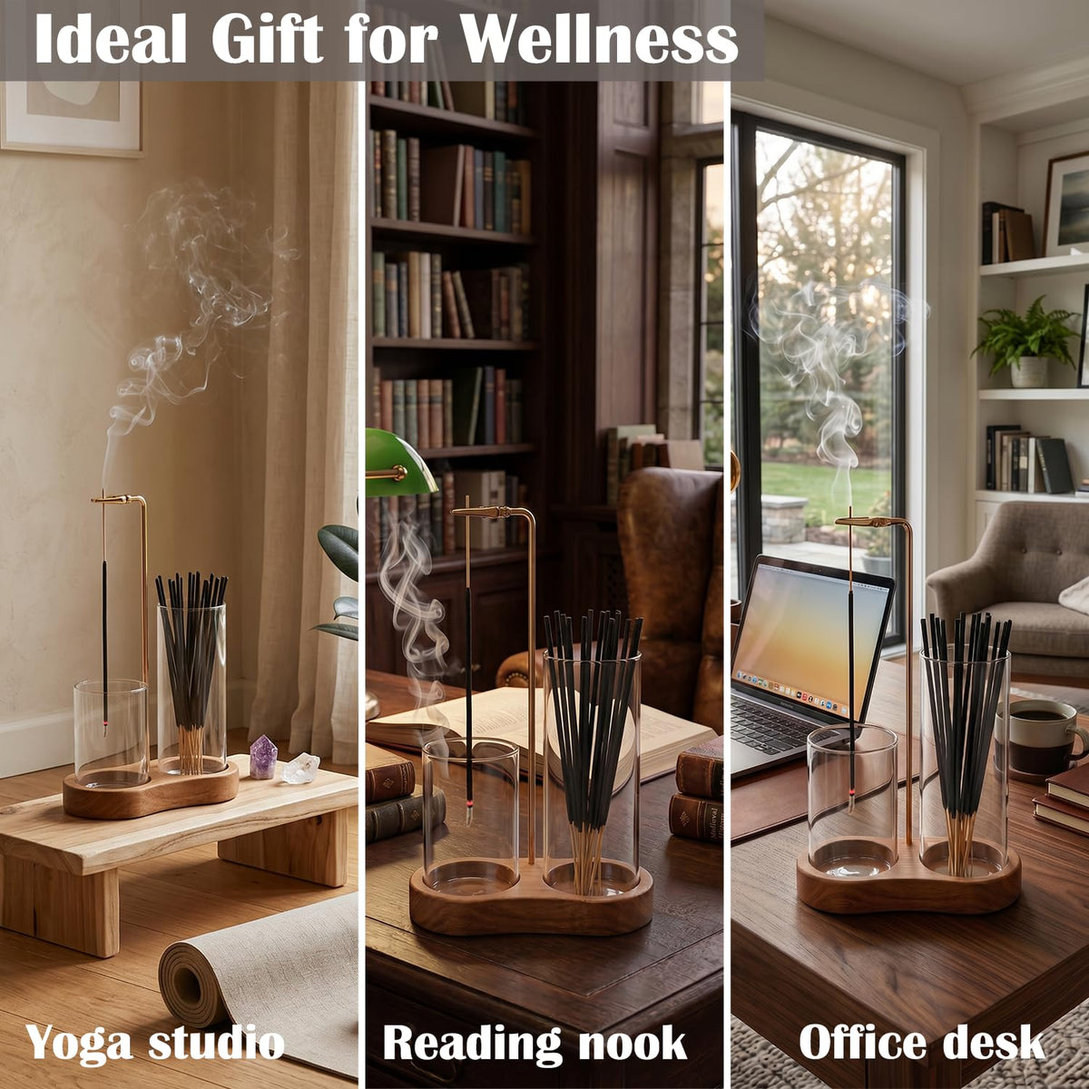 2 in 1 Incense Holder for Sticks with Glass Ash Catcher (Standard wide cup)