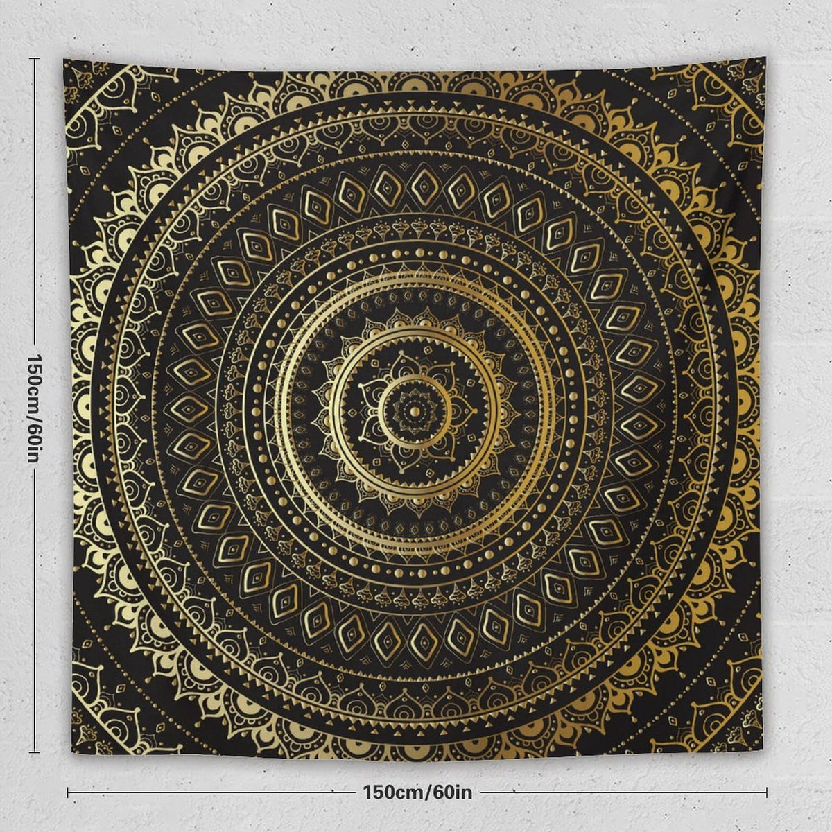 Black Gold Mandala Tapestry Wall Hanging Boho Indian Hippie Vintage Abstract Bohemian Flower Tapestries Home Decor for Living Room Bedroom Farmhouse Apartment Dorm 60"x60" (60"L x 60"W / Mandala-37)