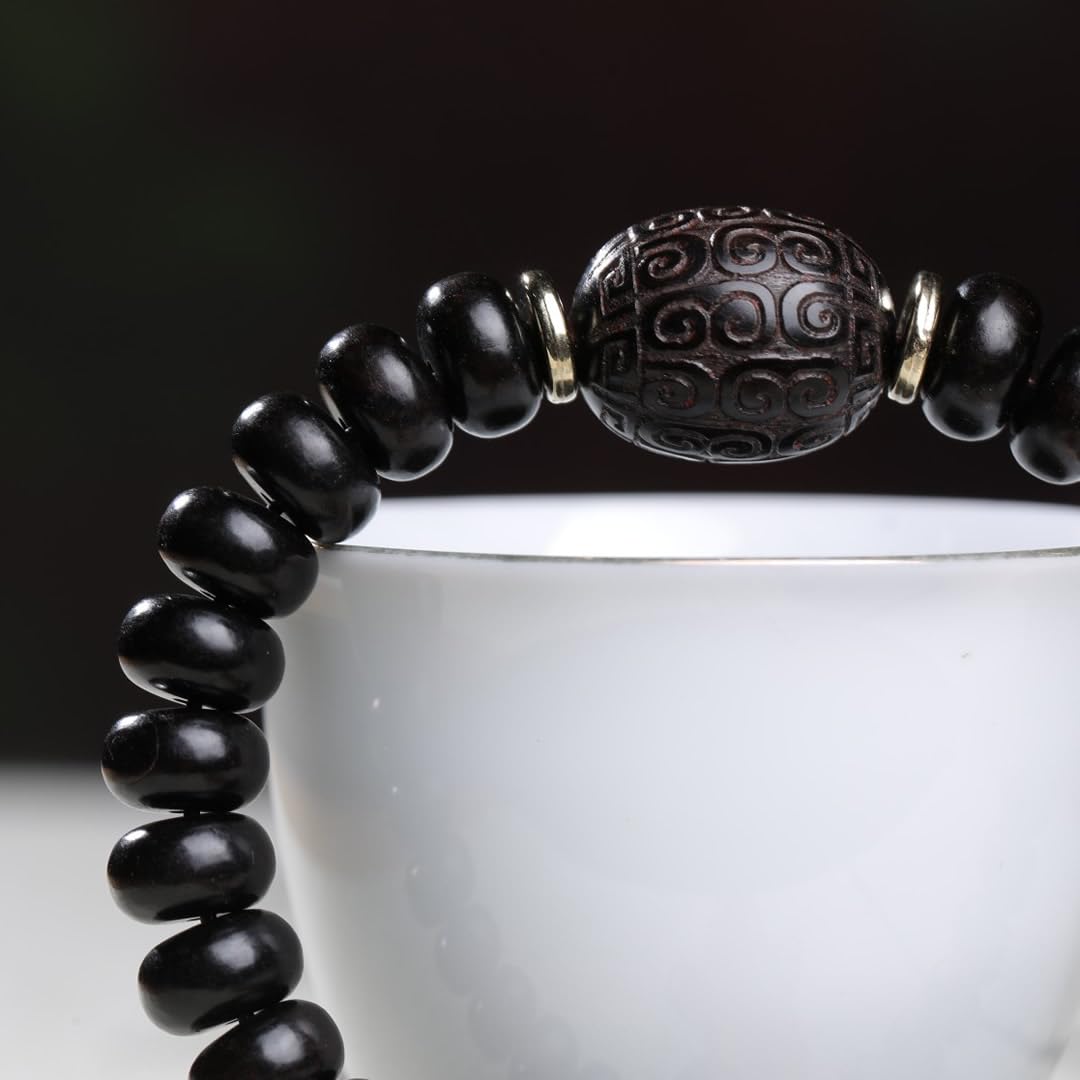 Unisex Ebony Buddhist Prayer Bead Necklace Bracelet Tibetan Mala 108 Black Wood Beads (6mmx10mmx28Abacus Beads)