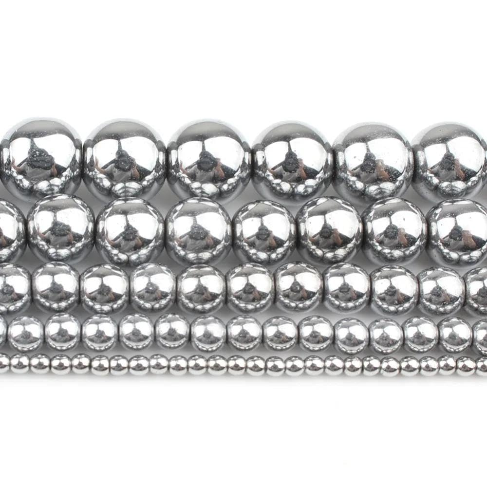 108Pcs Silver Hematite Spacer Loose Beads Bulk with Holes Handcrafted for DIY Bracelets Jewelry Making Crafts Supplies (Silver Hematite / 8MM, 108pcs)