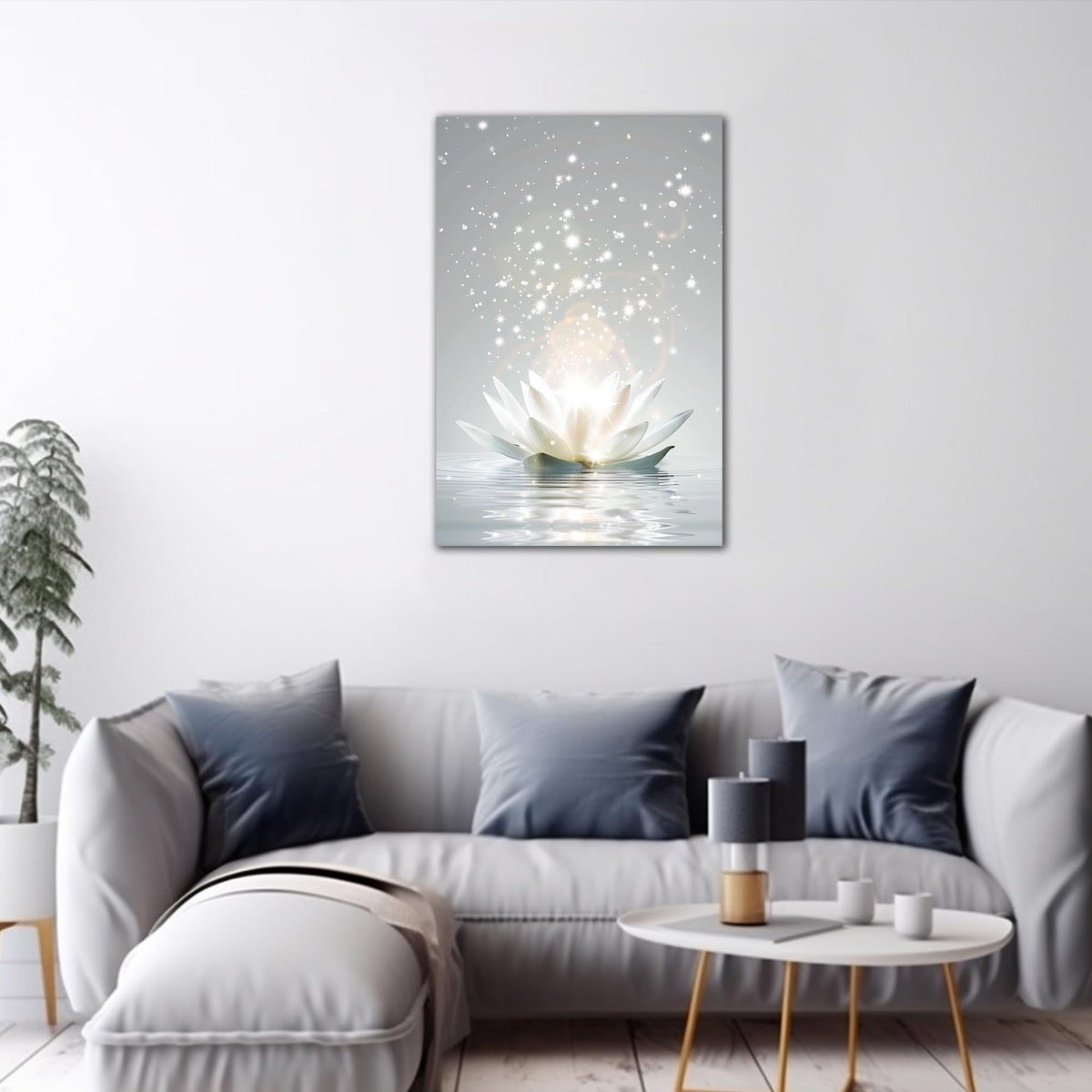 Zen Wall Art White Lotus Flower Canvas Art Print for Spa Bathroom Decor (Zen Stones Canvas Frame-03 / 36"L x 24"W)