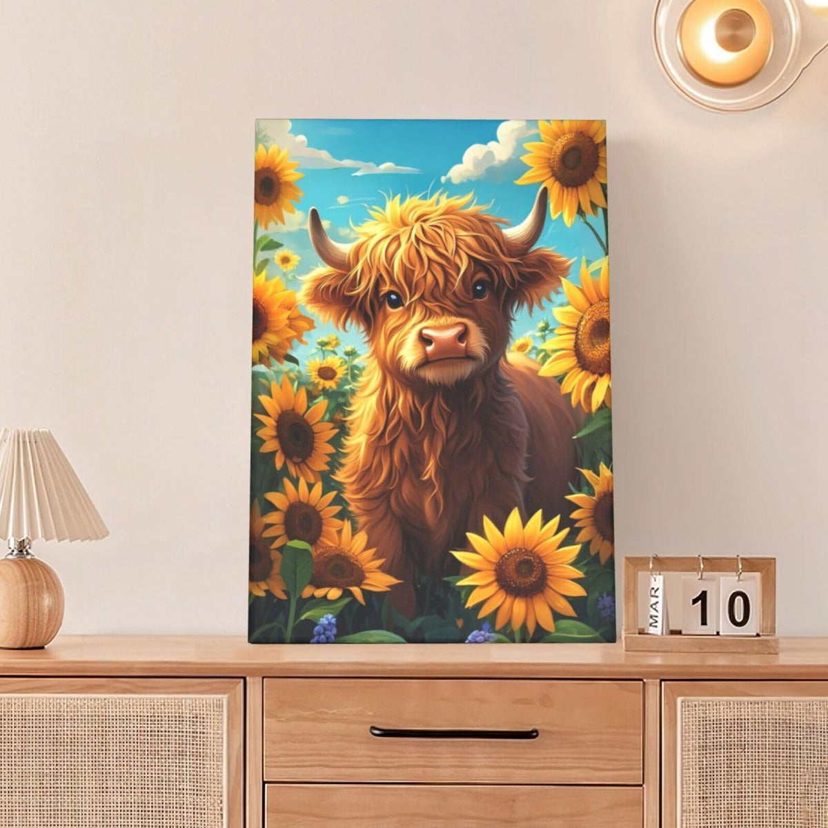 Rustic Country Highland Cow Wall Art For Kids Cow Sunflower Nursery Canvas Wall Decor Farm Animal Pictures Paintings Prints Cattle Artwork Framed Decorations For Bathroom Bedroom Living Room Office Gifts 16" x 24" (Highland Cow / 24"L x 16"W)