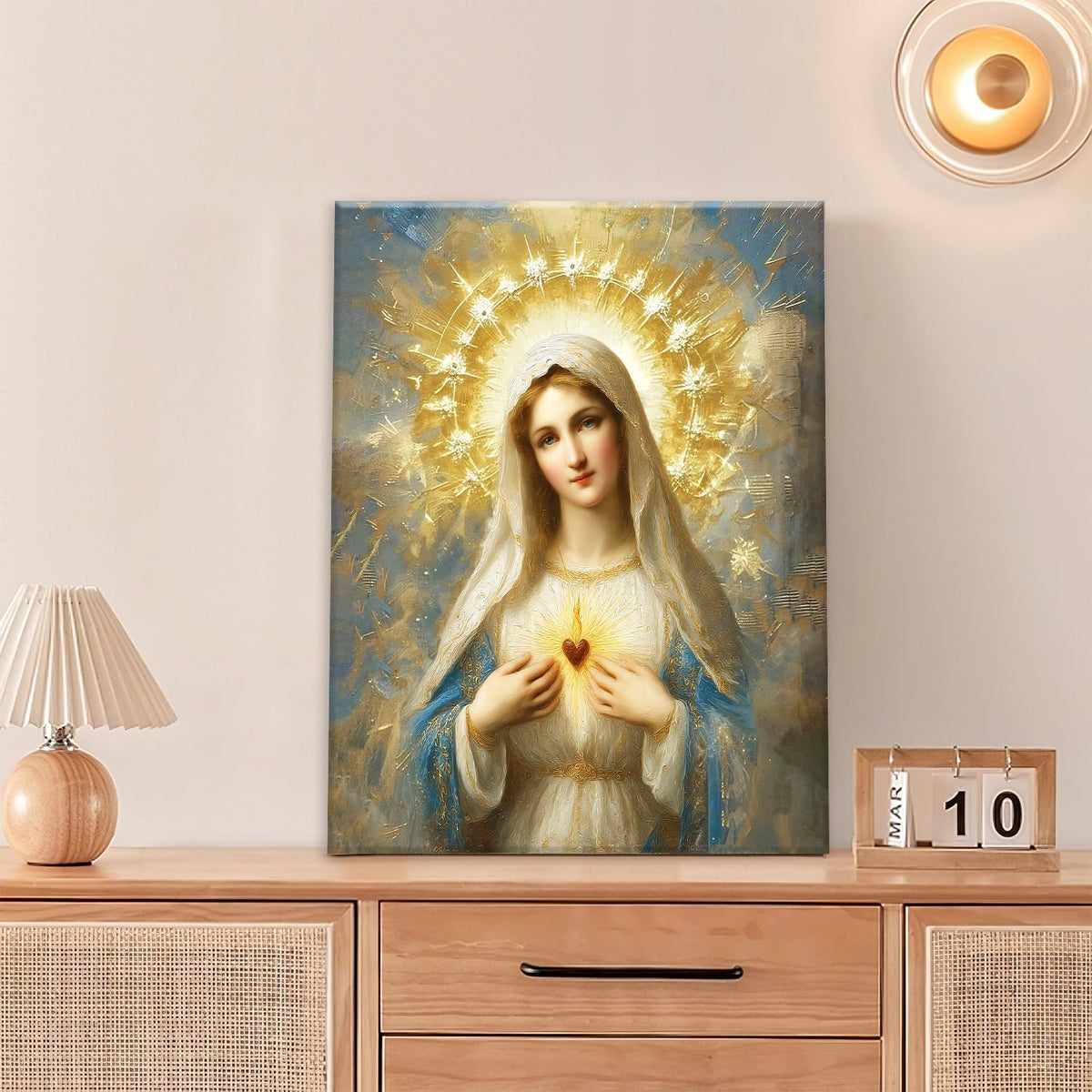 Christian Virgin Mary Wall Art Mary Mother Of God Jesus Canvas Wall Decor Catholic Pictures Christ Paintings Prints Religious Bible Artwork Framed Decorations For Church Prayer Room Bathroom Bedroom Living Room Gifts 12" x 16" (Mary / 16"L x 12"W)