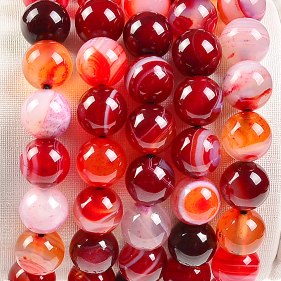 Natural Healing Power Gemstone Crystal Beads Unisex Adjustable Macrame Bracelets 6mm (Agate Red / 6mm)