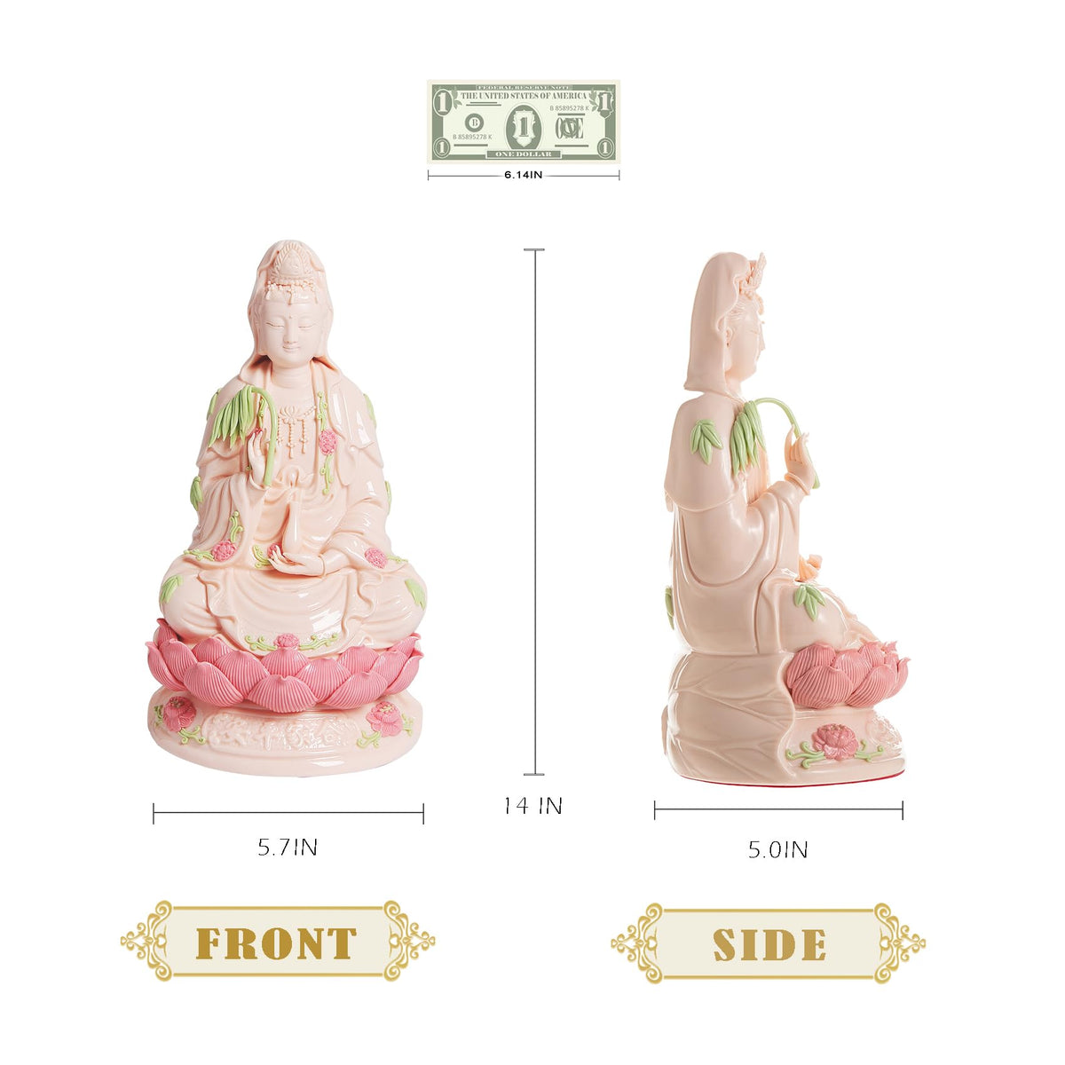 Porcelain Guan Yin Statue (Pink / Large)