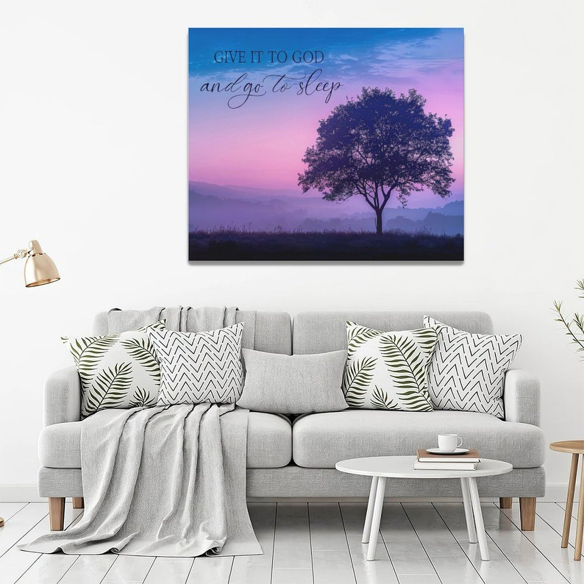 Bedroom Wall Art Give it to God and Go to Sleep Sign Wall Decor Christian Canvas Prints Painting Purple Tree Bathroom Pictures Framed Artwork Gifts Home Decorations 24"x20" (24"L x 20"W / Purple Tree)