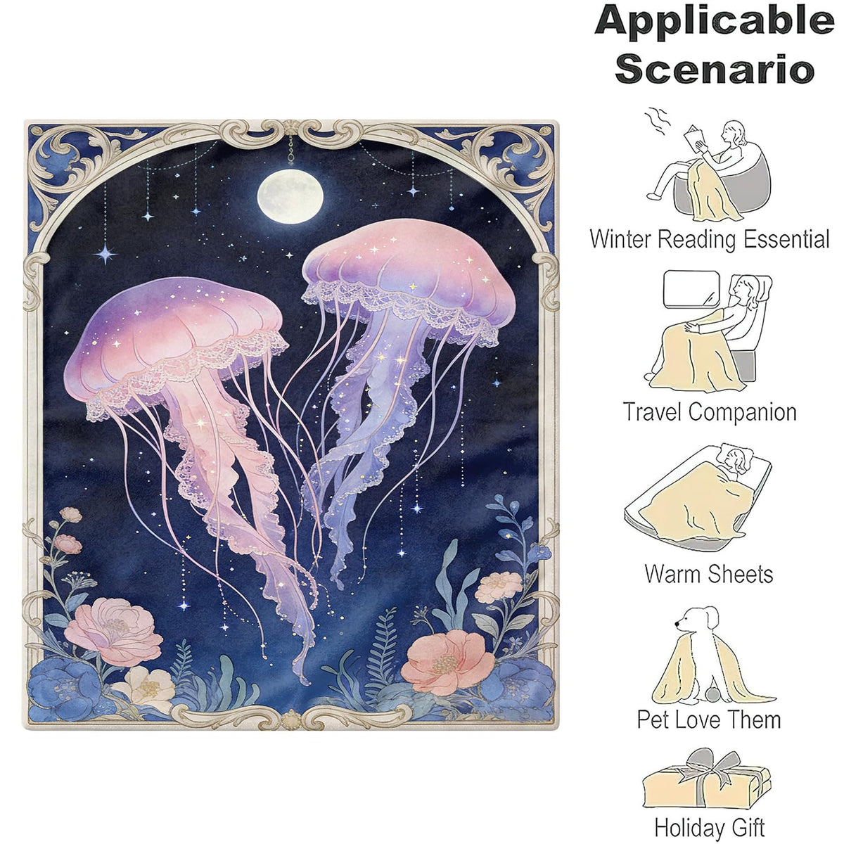 Jellyfish Throw Blanket Fantasy Marine Life Soft Cozy Plush Flannel 30"X40" (Jellyfish / 30"X40")