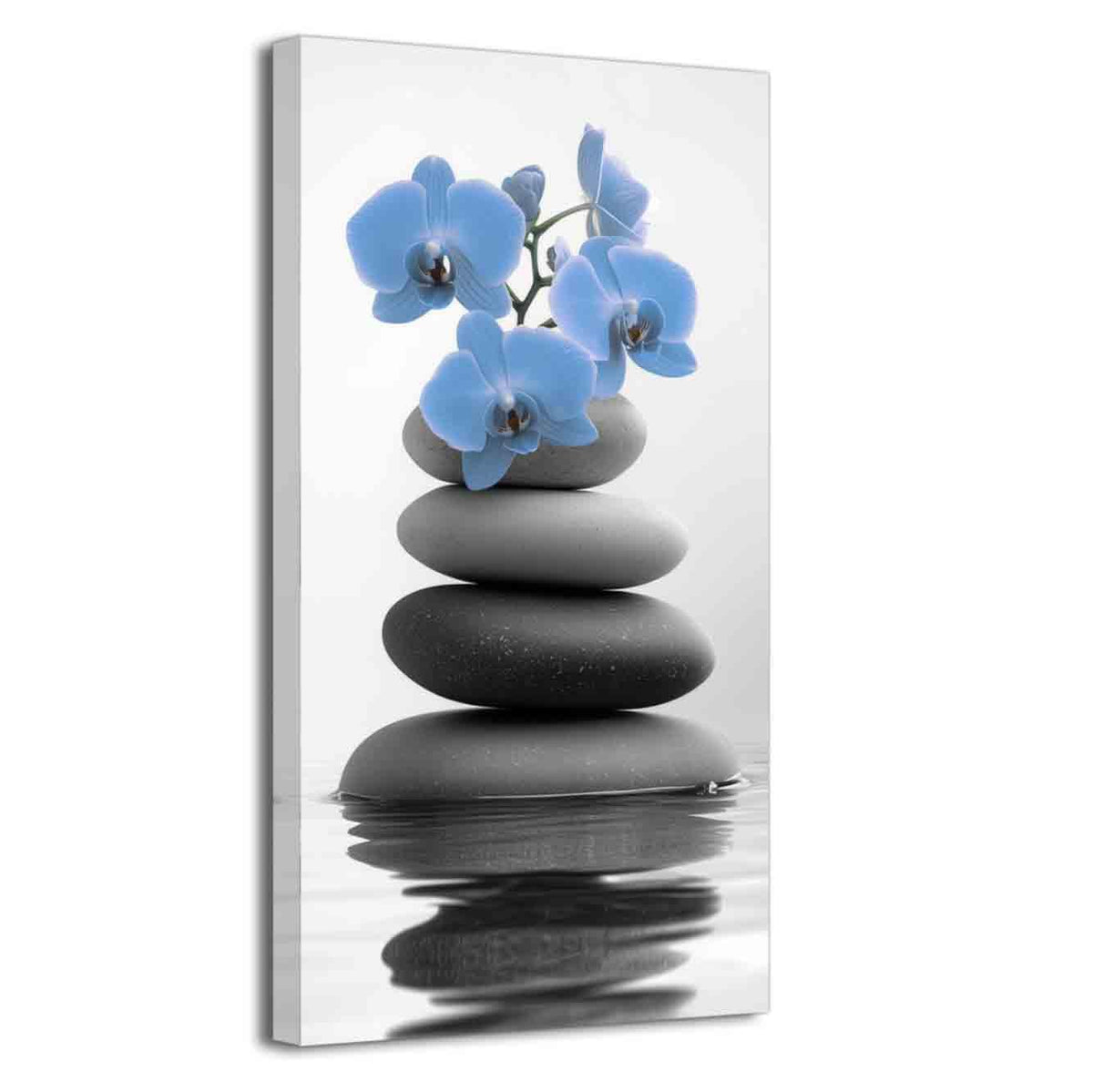 Black and White Bathroom Pictures Zen Wall Art Stone Orchid on Water Poster Prints Floral Relax Grey Canvas Paintings Office Decor Framed (Teal / 56L" x 28W")
