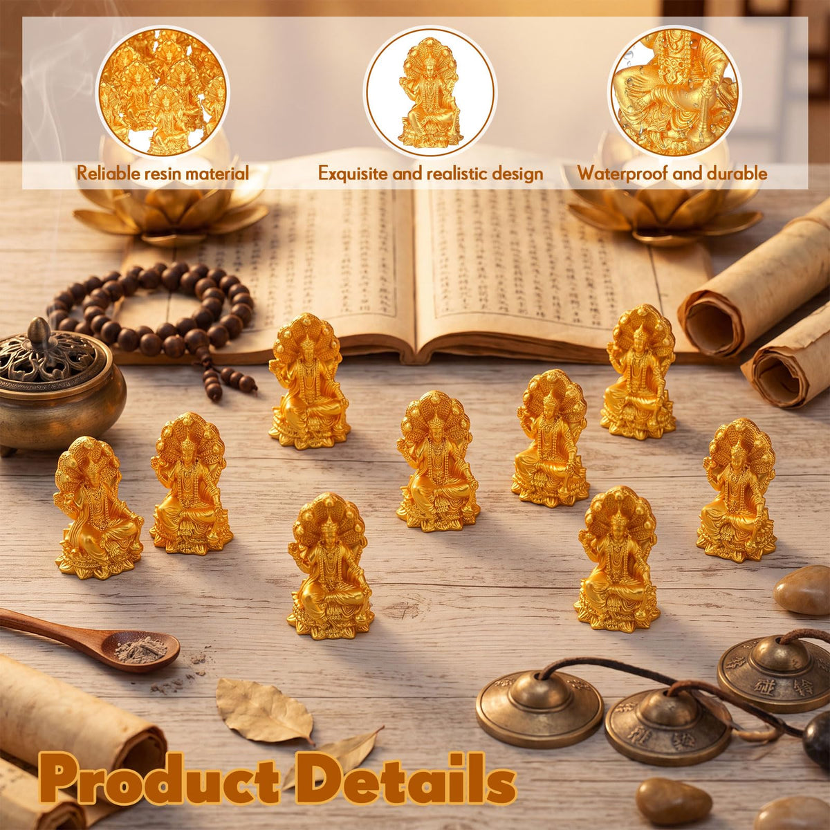 30 Pcs Mini Gold Vishnu Figurines Bulk (Vishnu)