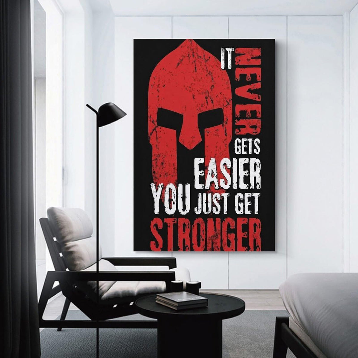 Spartan Warrior It Never Gets Easier You Just Get Stronger Canvas Printing Wall Art Prints Wall Decor Posters Red Black Typography Motivational Gym Bedroom Office Living Room Decor 16x24inch (style-14 / 16x24inch(40x60cm) Unframe)
