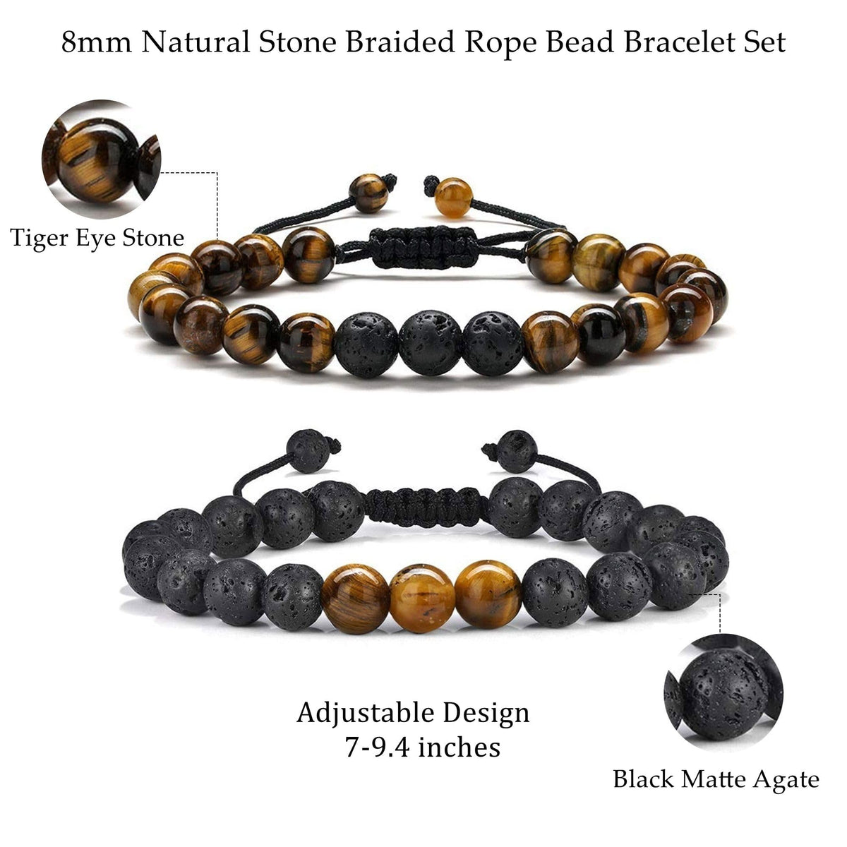 Bracelets for Men (" Tiger eye&Lava Rock Bracelets)