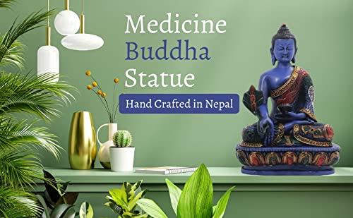 Tibetan Healing Medicine Buddha Statue Hand Painted Nepal (5 Inch (Pack of 1) / Blue)