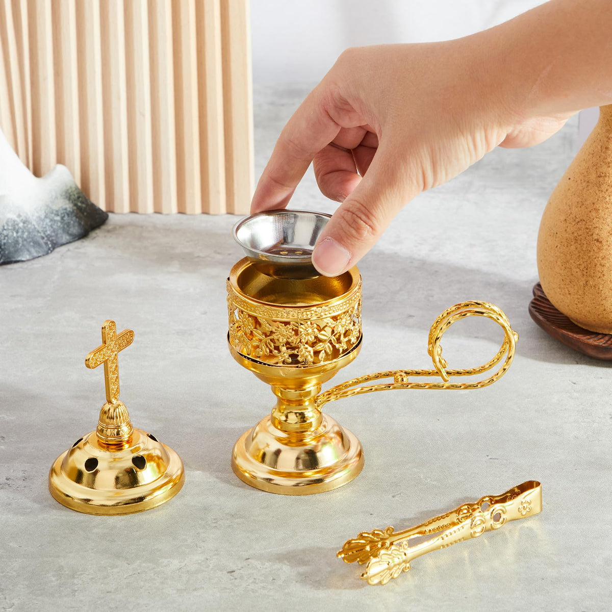 2 Sets Incense Burner with Tong (Gold / Classic)