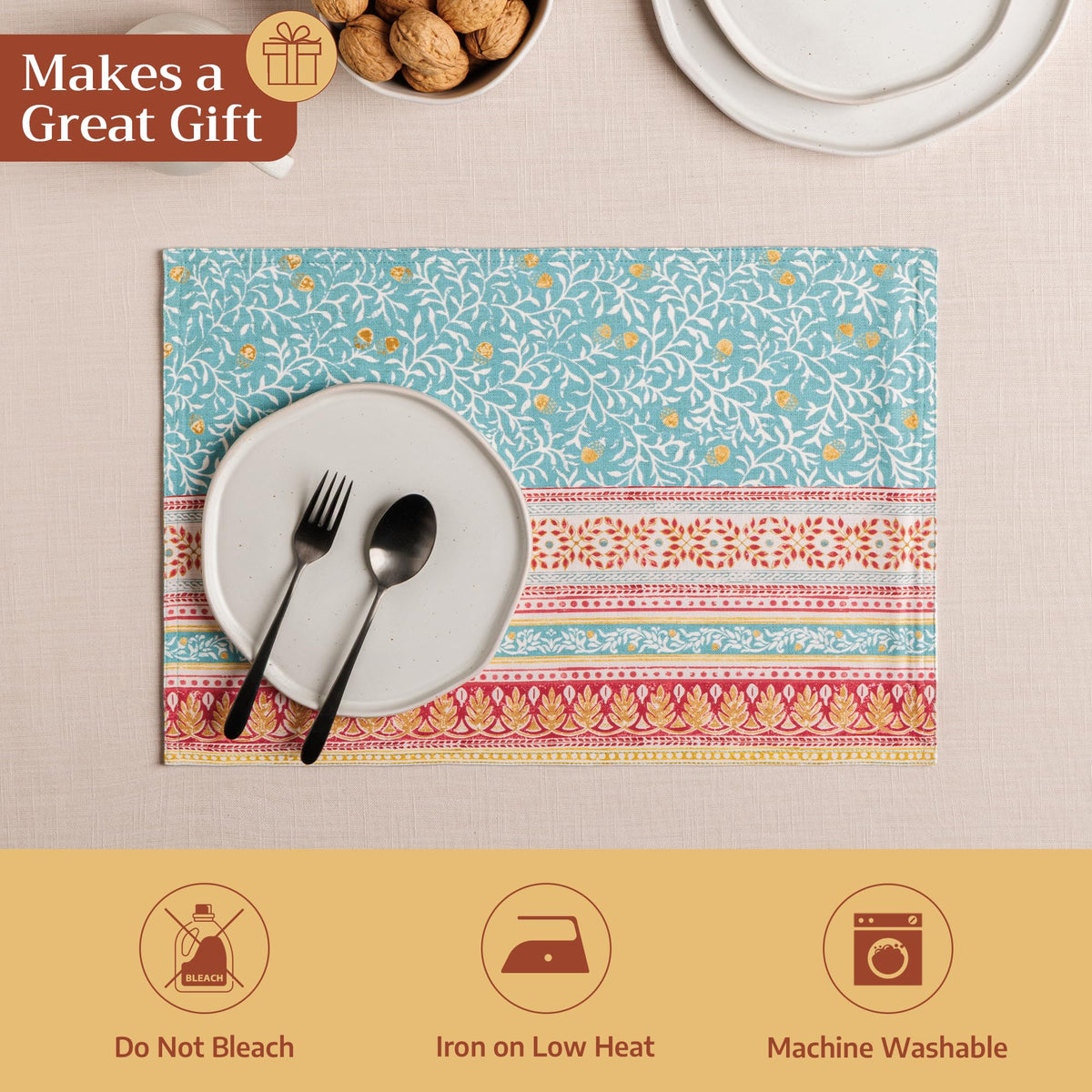 Placemats Set of 4 Reusable 100% Cotton (006 - Carpo / 13" X 19" (Pack of 4))