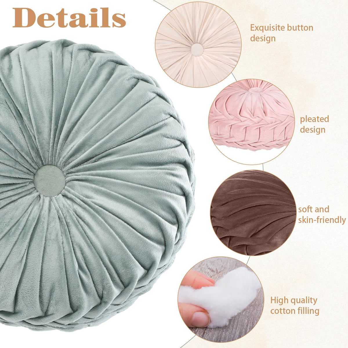 6 Pcs 15" Round Velvet Floor Cushions for Kids (Boho Color)