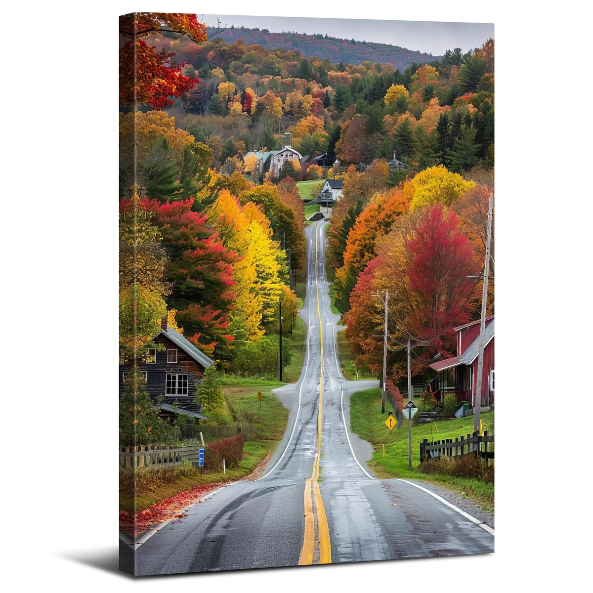 Giant Country Landscape Wall Art for Living Room Fall Maple Tree Road Scenic Pictures Wall Decor Farmhouse Road Scenery Canvas Prints Panorama Posters Natural Paintings Artwork for Room Decor 32"x48" (48"L x 32"W / FallRoad)