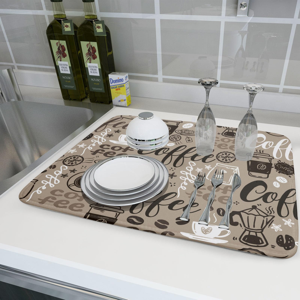 Brown Coffee Dish Drying Mat (coffee theme / 18" x 24")