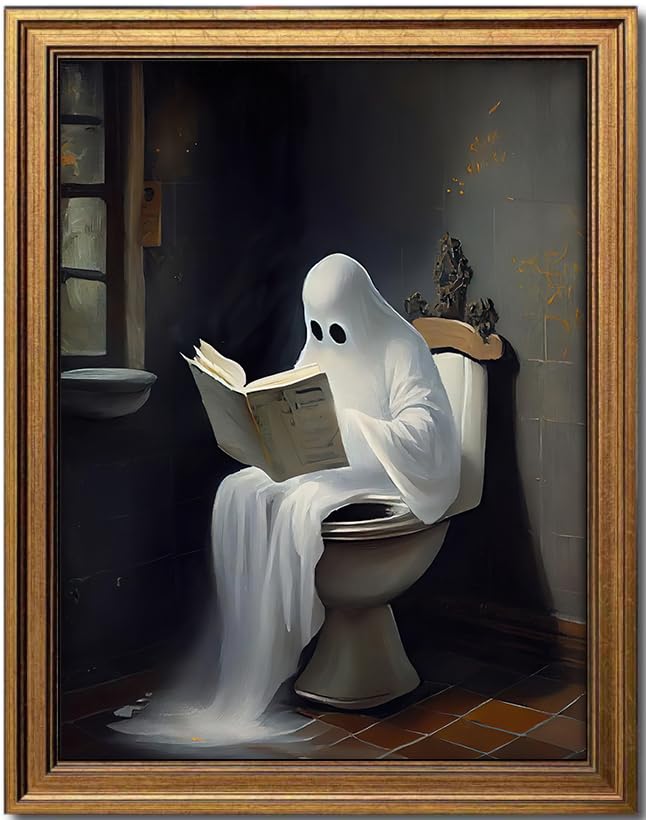 Halloween Wall Art Gold Framed (Ghost / 10"L x 8"W)