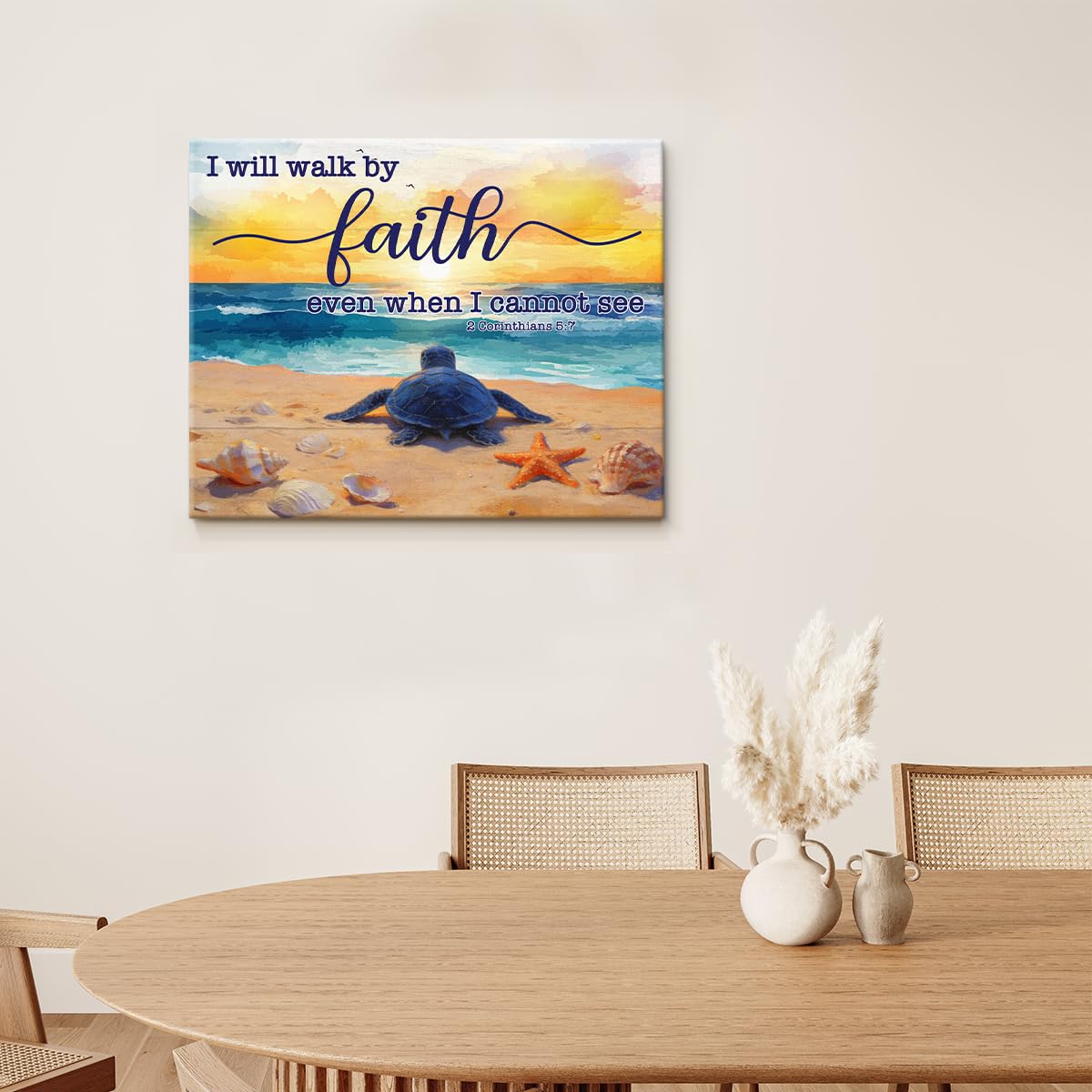 Sea Turtle Christian Canvas Wall Art Beach Ocean Sea Turtle Print Picture (Christian Sea Turtle)