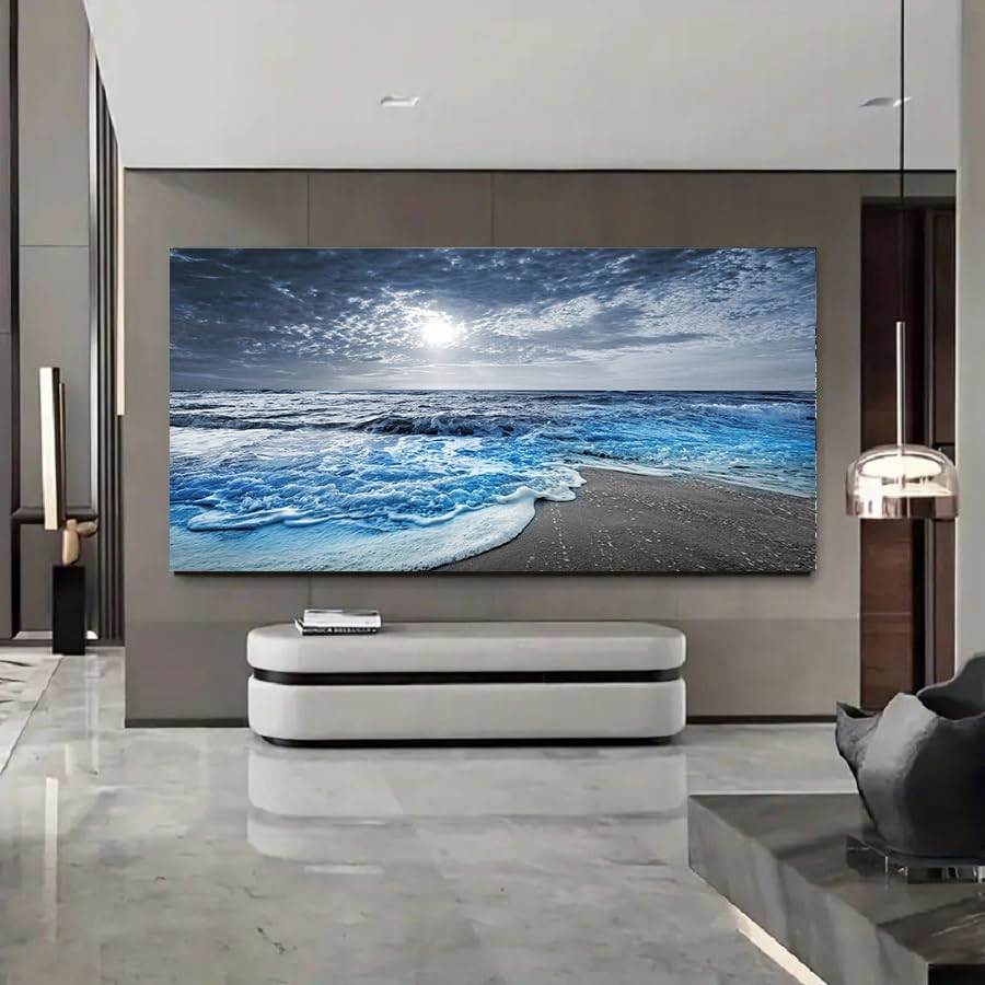 Canvas Wall Art for Bedroom Beach pictures for Living Room Wall Decor Blue Poster Ocean Decor Large Size Seascape Paintings Prints Office Artwork Framed Kitchen Decorations 24x48 (beach blue / 48"L x 24"W)