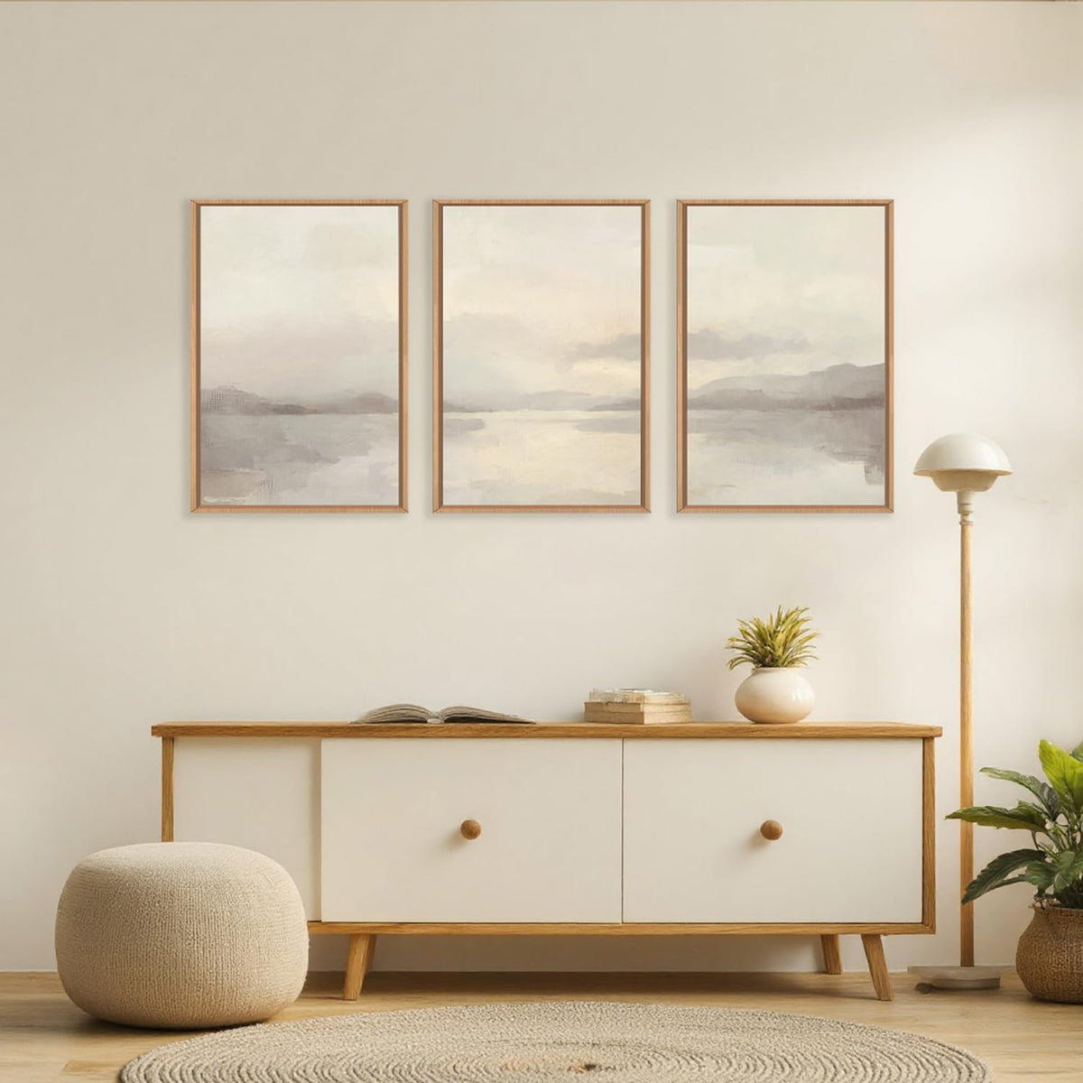 Large Abstract Neutral Beige Pastel Framed Canvas Wall Art (Abstract Neutral Beige Pastel Wall Art / 24"L x 16"W)