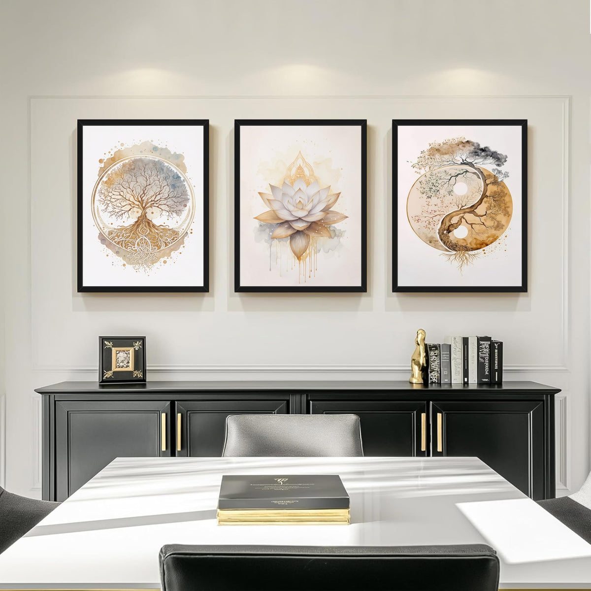 Wood Framed Tree of Life Wall Art Set of 3 (Golden Tree of Life / 16"L x 12"W)