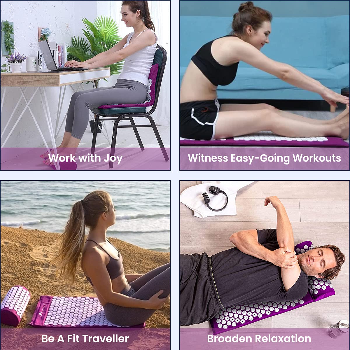 Acupressure Mat And Pillow Set (Purple)