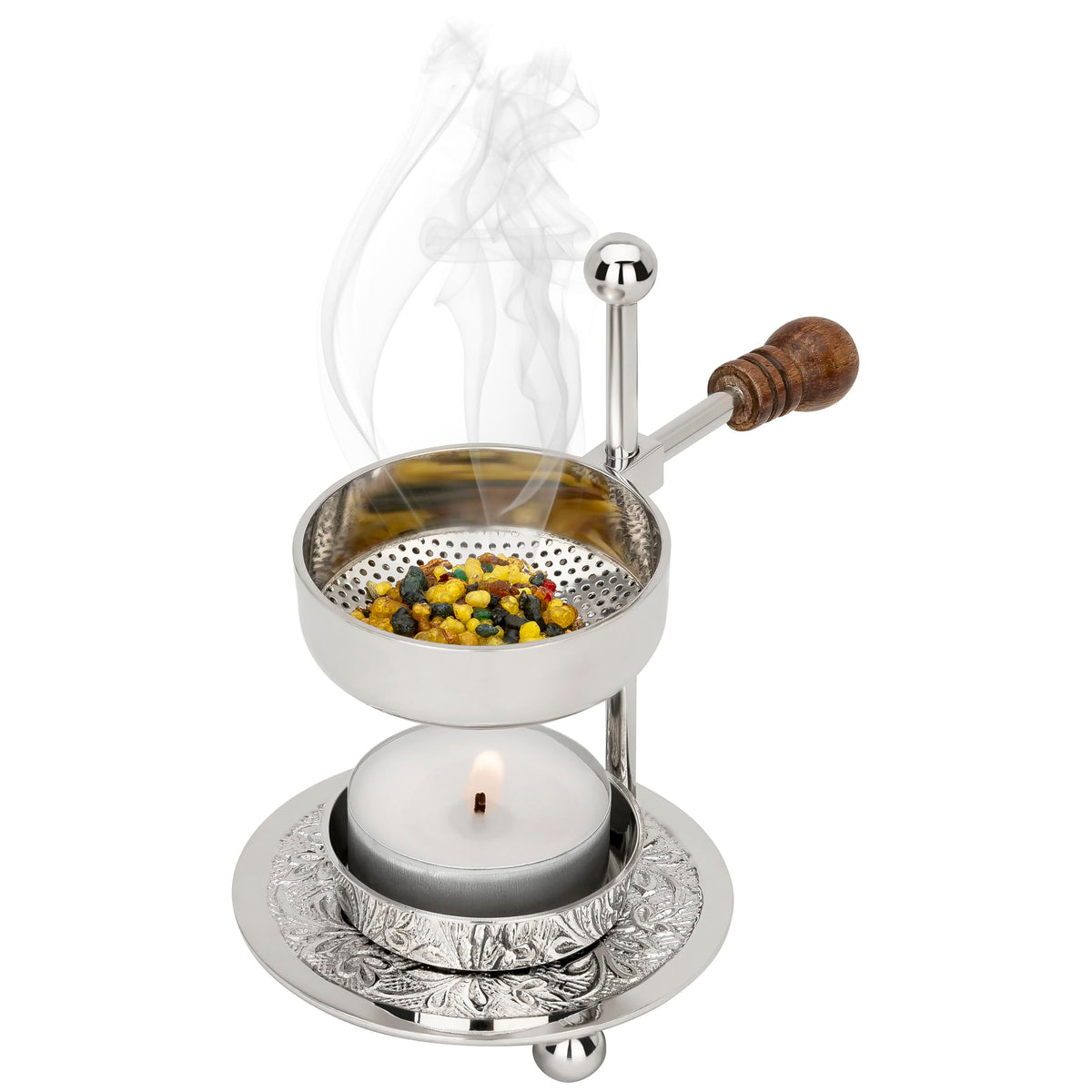 Adjustable Resin Incense Burner (Silver Wooden Handle)