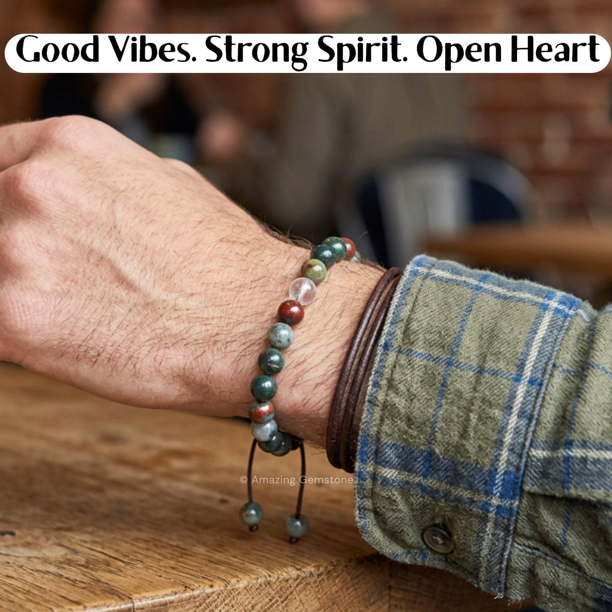 African Bloodstone Bracelet for Women Men's Gifts (African Bloodstone)