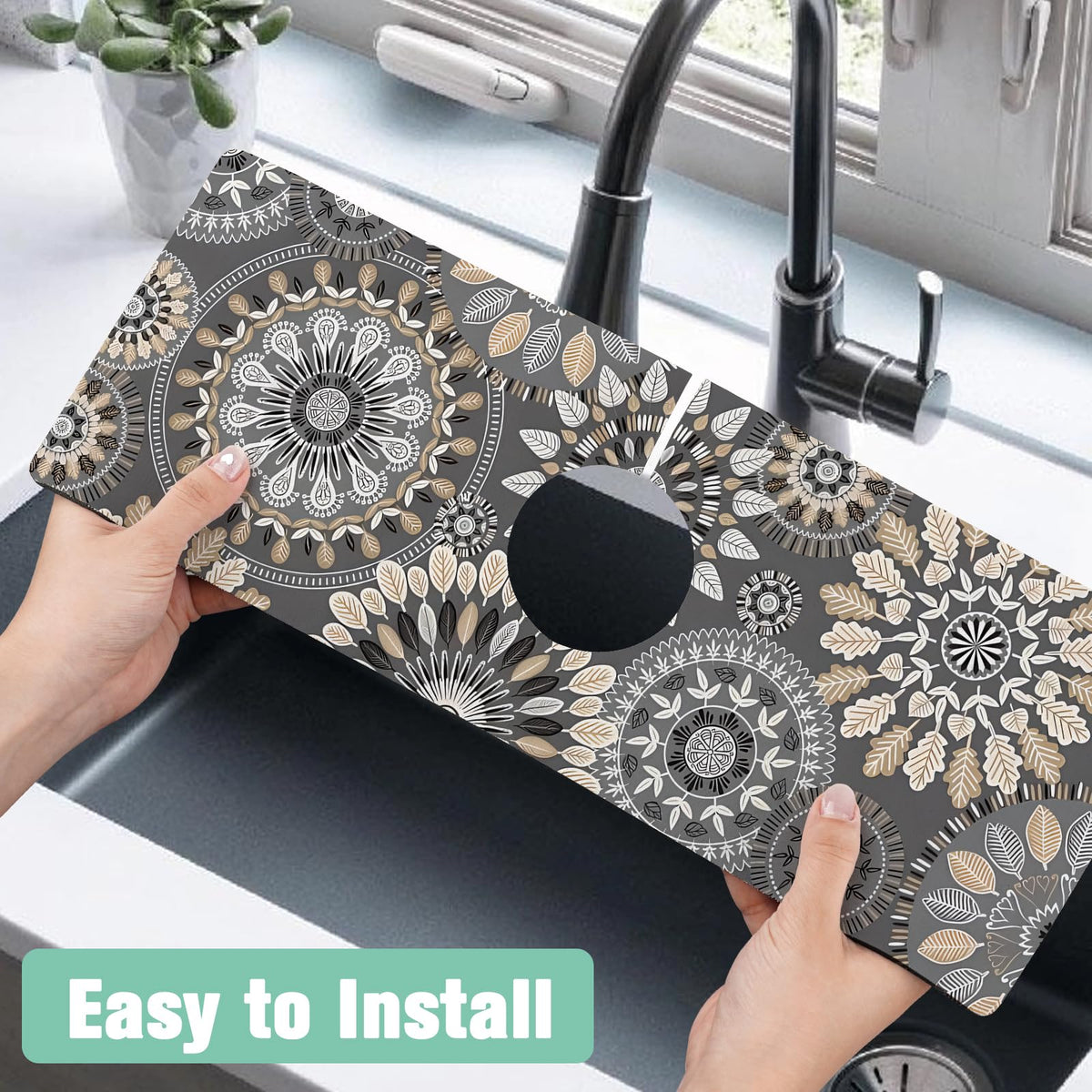 2 Pack Kitchen Sink Splash Guard Faucet Mat 24" X 5.5" Mandala Absorbent Fast Drying Mat Faucet Draining Mat Sink Splash Guard Behind Faucet Drip Catcher for Kitchen Bathroom (24*5.5inx2 / mandala)