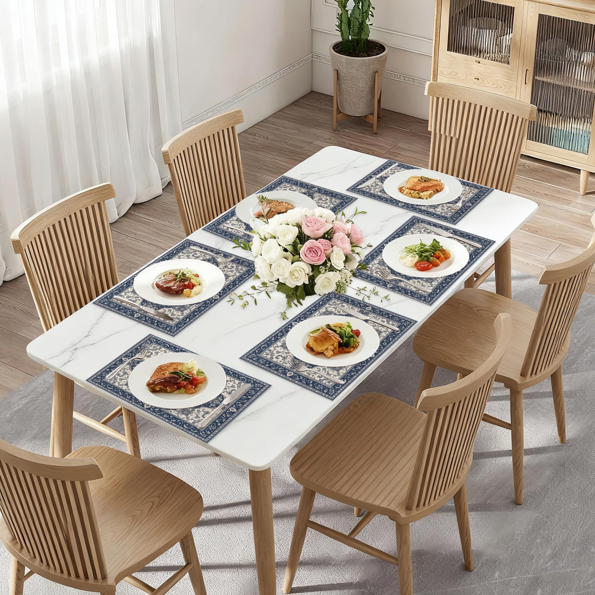 Blue Mandala Placemats Set of 6 (Blue Mandala Floral)