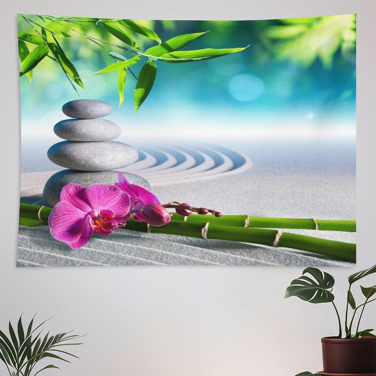 Spa Tapestry Wall Hanging Sand Orchid and Massage Stones Garden Yoga Zen Tapestries Home Decor for Living Room Bedroom Apartment Farmhouse Dorm 60"x60" (60"L x 60"W / Zen-15)