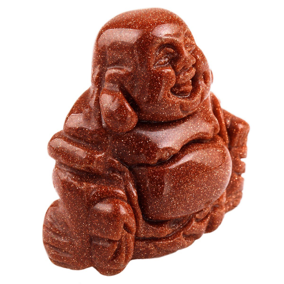 1.5 in Gold Sand Stone Happy Buddha Statue Crystal Figurine (Gold)