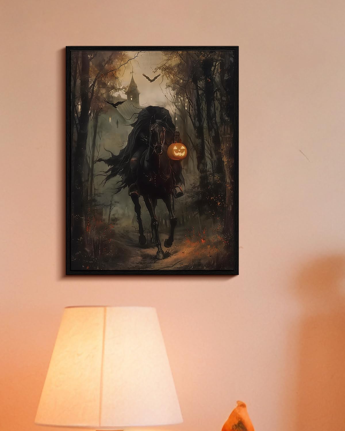 Vintage Halloween Spooky Headless Horseman Framed Wall Art (Knight / 16"L x 12"W)