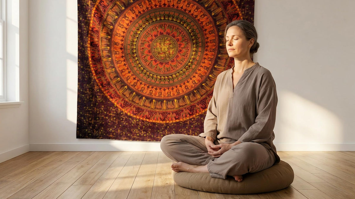 Mandala Wall Tapestry (88"L x 81"W / Mehrun Yellow)