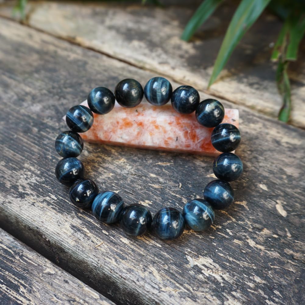 Blue Tigers Eye Mens Bracelet 12MM (12MM Blue Tigers Eye Mens Bracelet)