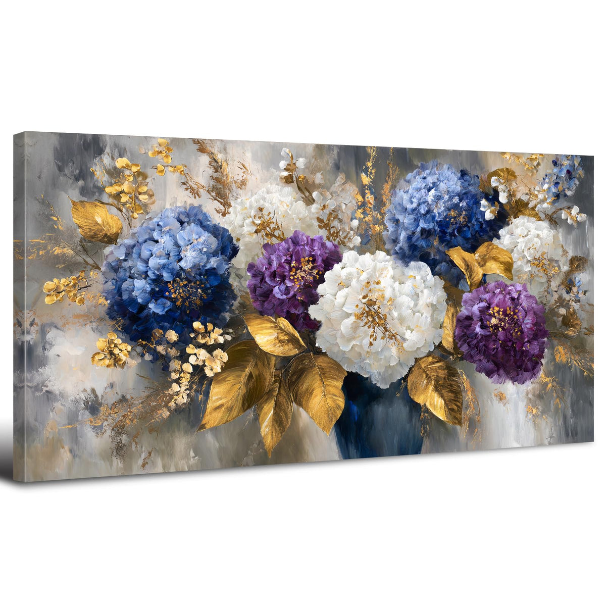 Watercolor Hydrangea Wall Art Bedroom Wall Decor Colorful Bouquet Picture Abstract Flowers Bathroom Canvas Painting Hydrangeas Flower Modern Still Life Floral Artwork Living Room Decoration 24x48” (48"L x 24"W / Hydr)