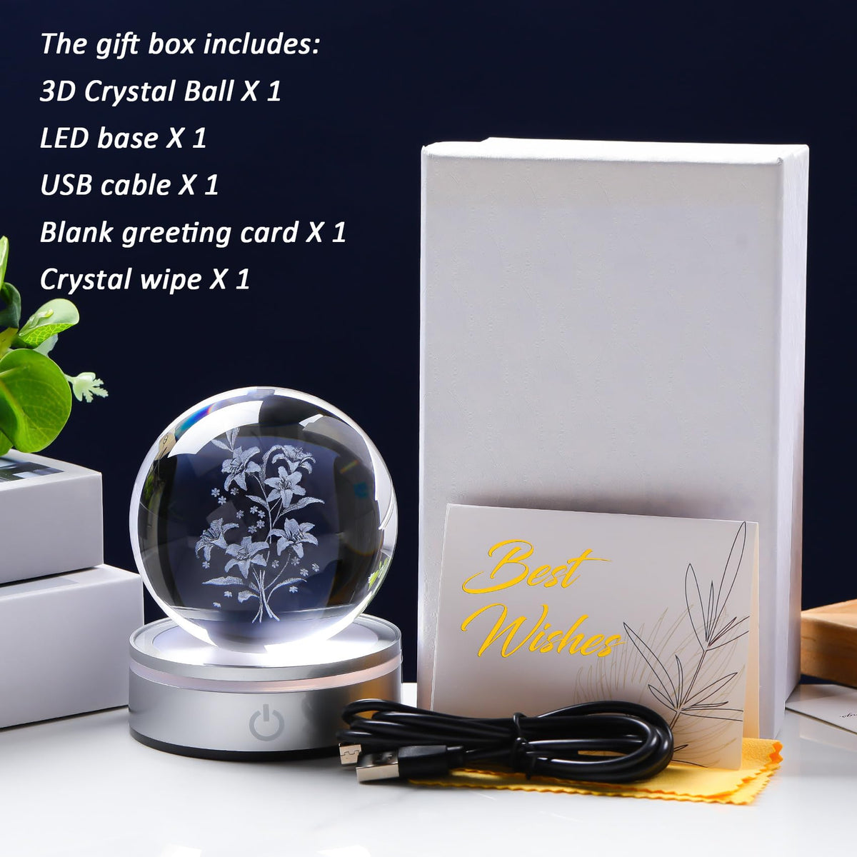 3D Lily Flower Decor Crystal Ball Night Light Gifts for Women (Lily)